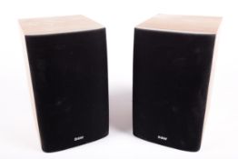 A pair of small Bower & Wilkins (B&W) speakers. DM600 S3. H28.