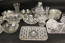 A collection of assorted cut glassware. Including trays, bowls, etc. Max.