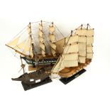 Three model square rig sailing ships. Including 'Mayflower' and 'Pallada', etc. Max.