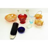 A group of assorted glassware including carnival glass. Max.