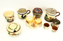 A collection of assorted vintage Torquayware pottery. Including pots and jugs, etc. Max.