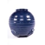 Art Deco : A spherical ceramic vase. With reeded decoration and four Art Deco feet etc.