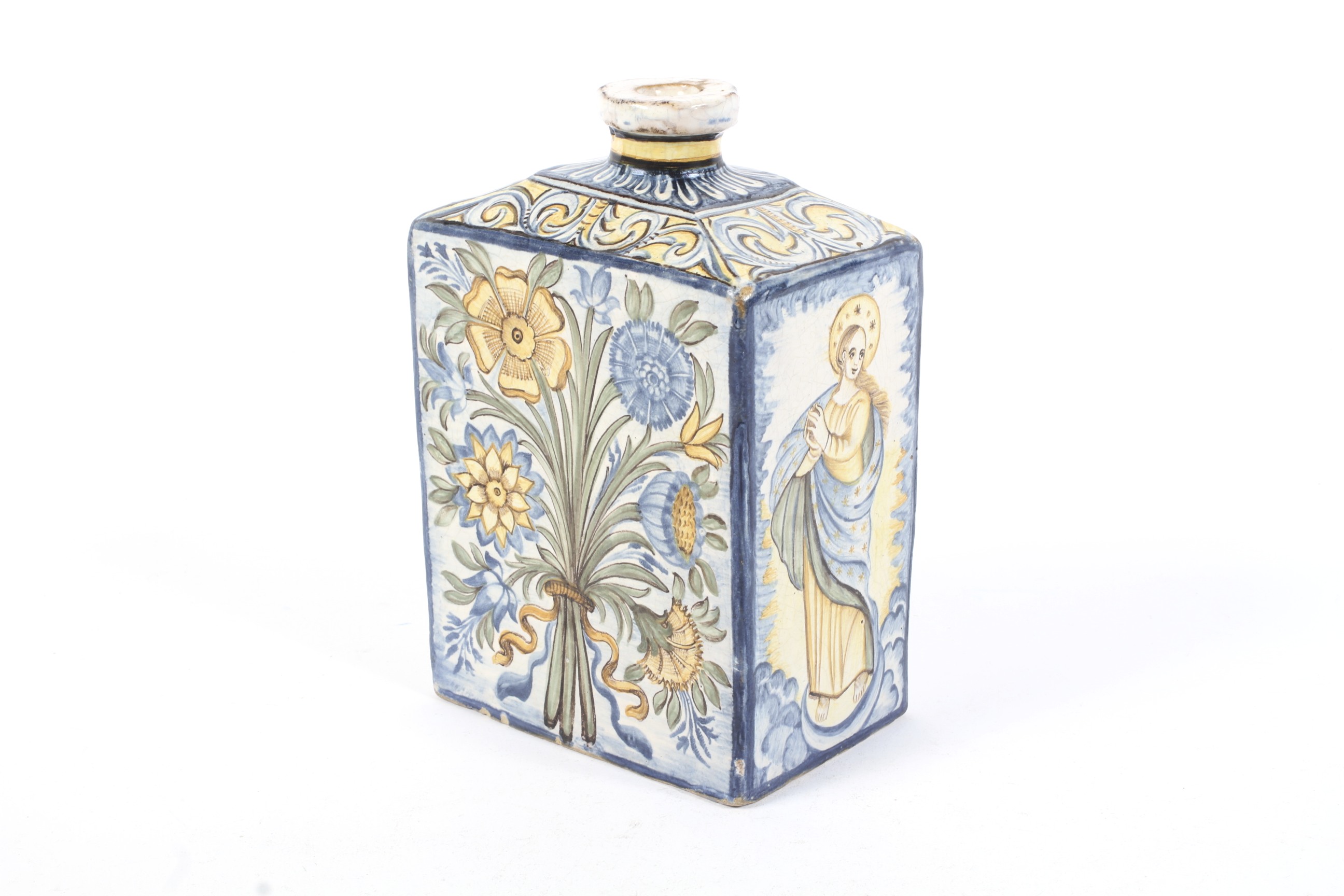 An Italian maiolica flask, 18th century, perhaps Castelli.