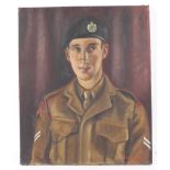 J Morgan (mid-20th Century), a portrait of a young soldier in uniform, oil on canvas.