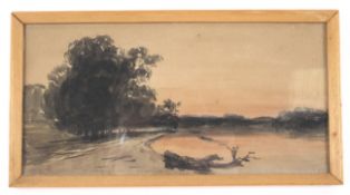 Late 19th Century School, Sunset Lake Landscape, watercolour on paper.
