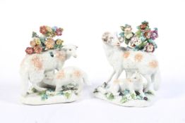 A pair of Derby models of sheep, circa 1770.