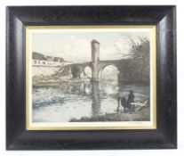 Manuel Robbe (1872-1936), Pont d'Orthez, Aquatint, etching, signed, with blindstamp, labelled verso,