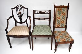 Three 19th century and later chairs. Com