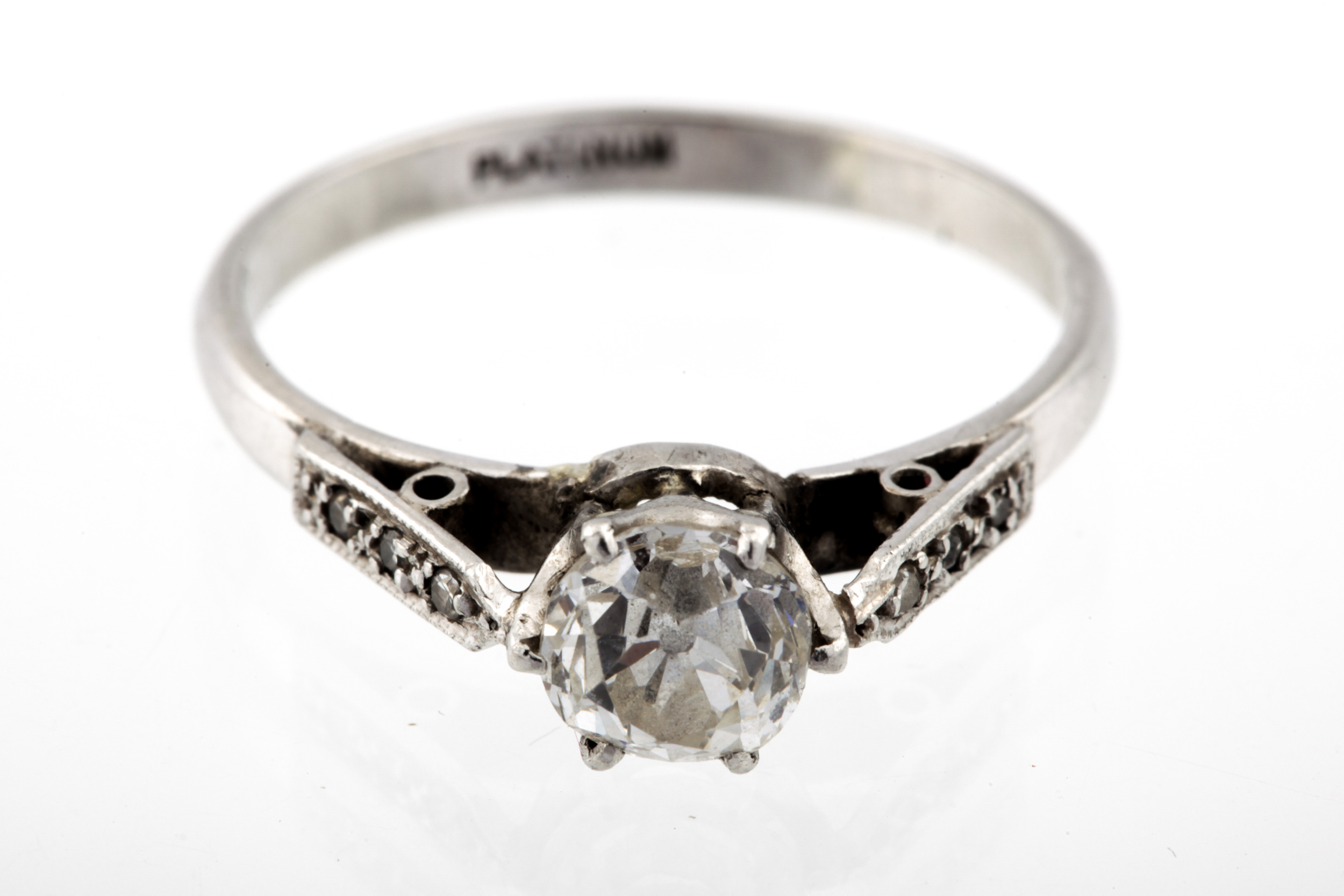 A mid-20th century platinum and diamond solitaire ring. The old-cut stone approx. - Image 5 of 5