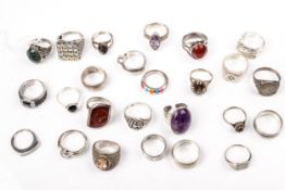 A collection of 25 hallmarked silver rings.