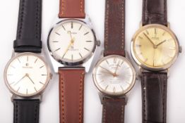 Four vintage gentleman's stainless steel round wristwatches.