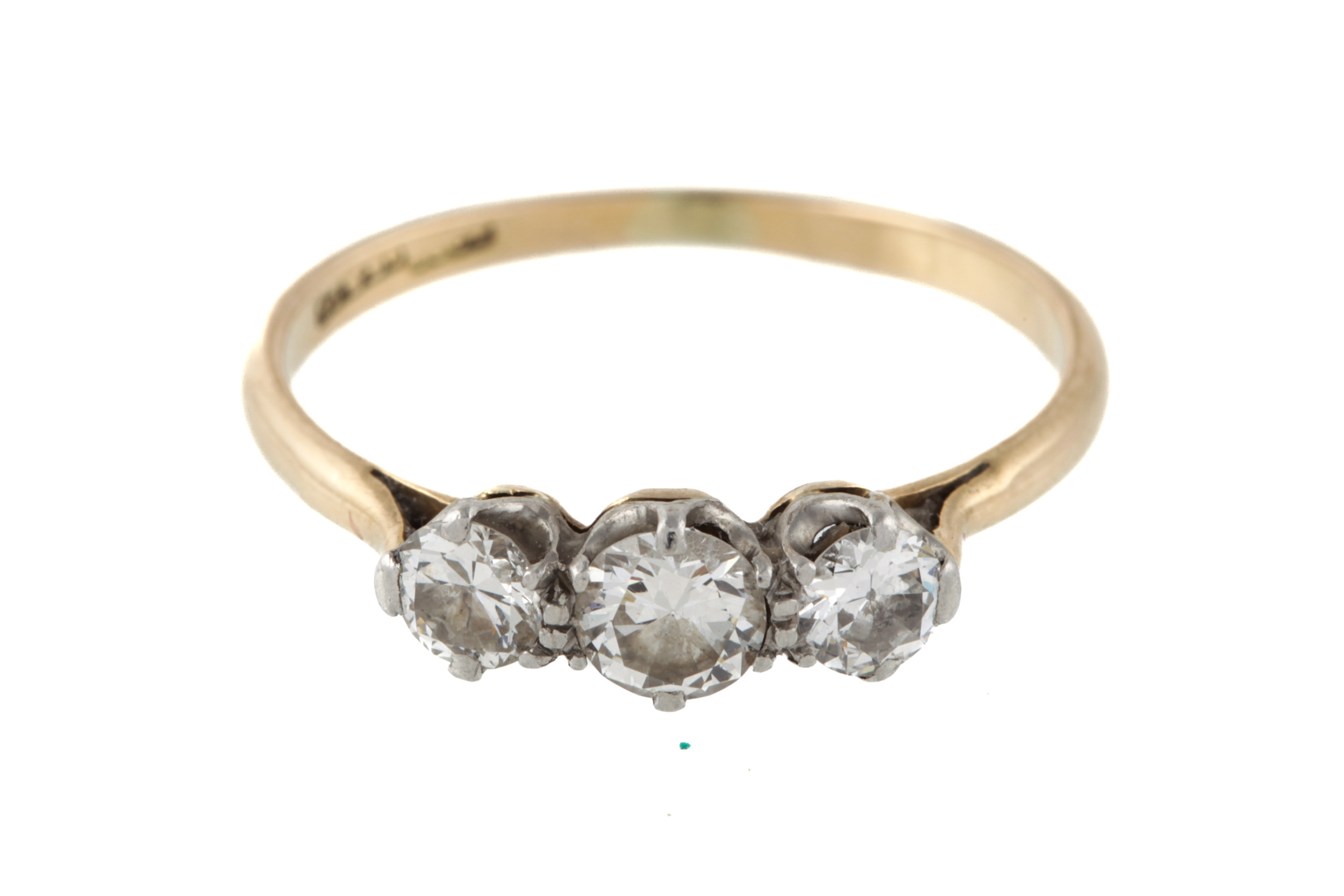 An early/mid-20th century gold and diamond three stone ring. - Image 5 of 5