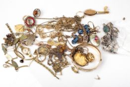 A gold-plated hinged bangle and a collection of silver, gold-plated, costume and other jewellery.
