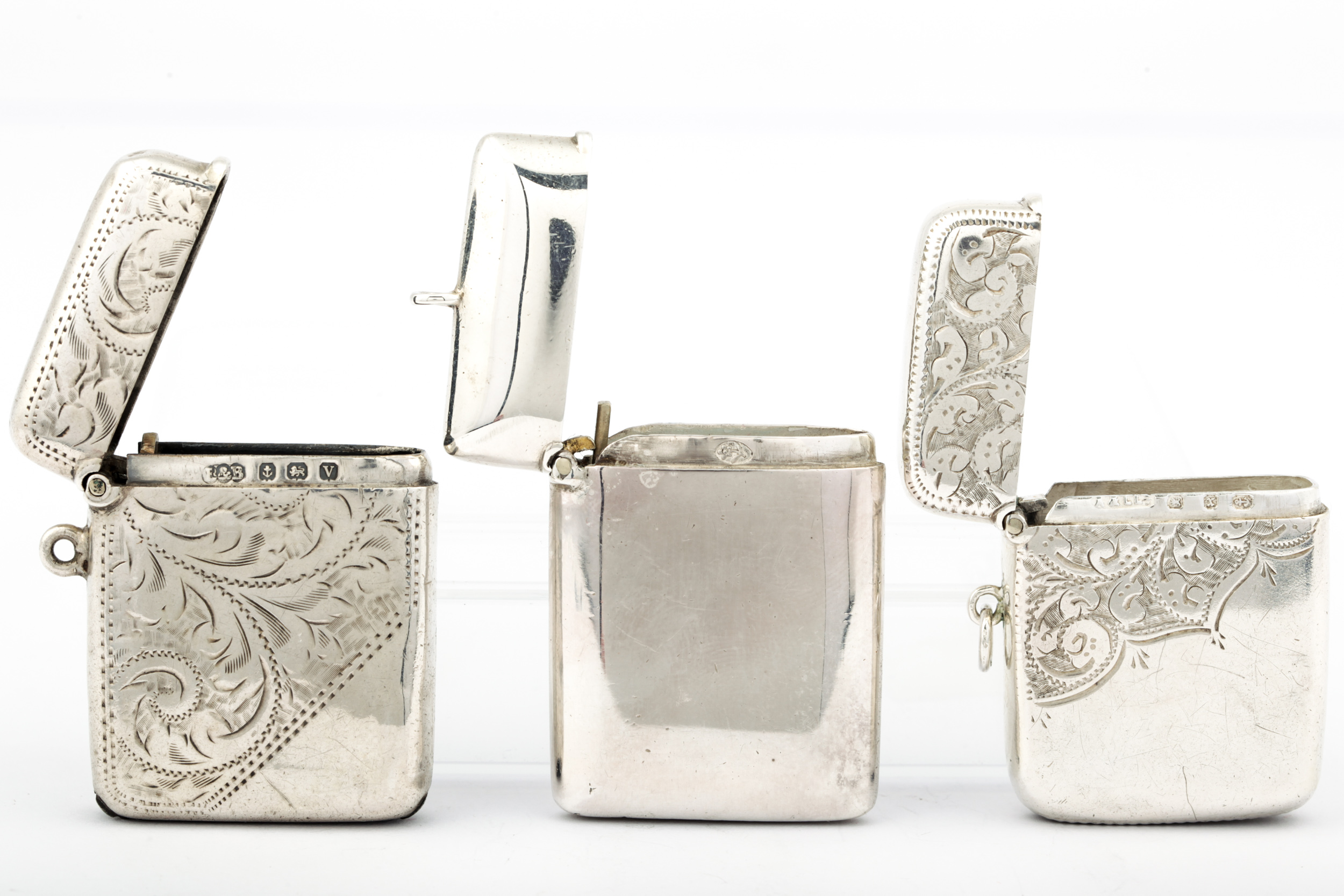 Three Victorian and later silver vesta or match cases. - Image 2 of 6