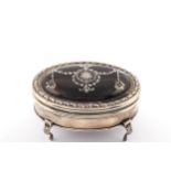 An early 20th century silver and tortoiseshell pique oval trinket box.