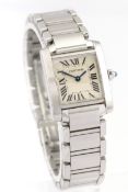 Cartier, Tank Francaise, a lady's stainless steel bracelet watch.