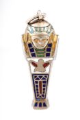 An enamelled Egyptian sarcophagus propelling pencil. The suspension ring stamped '800', 3.