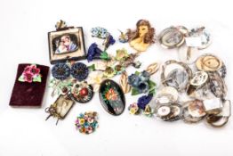 A collection of ceramic and porcelain portrait brooches.