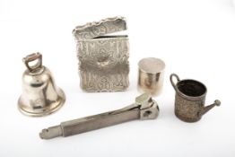 A small collection of Victorian and later silver, to include a table bell.