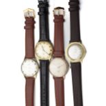 Four vintage gentleman's gold-plated wristwatches.
