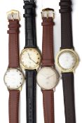 Four vintage gentleman's gold-plated wristwatches.