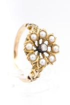 A Victorian gold, half-pearl and diamond open flower-head cluster later adapted as a ring.
