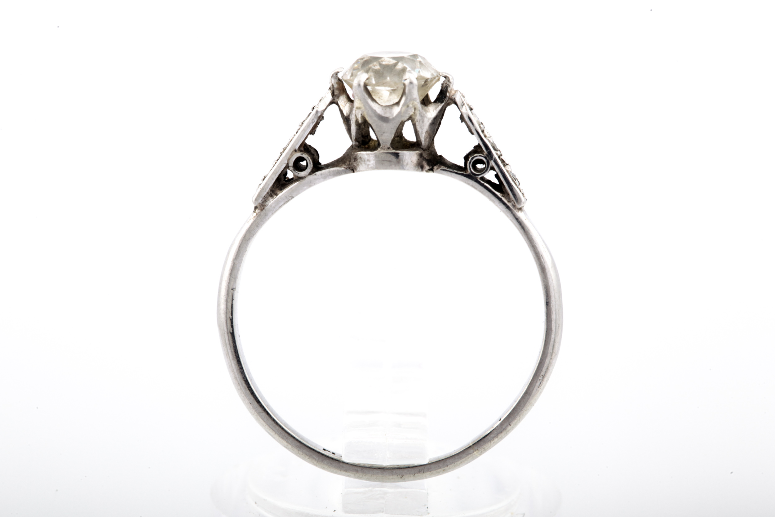 A mid-20th century platinum and diamond solitaire ring. The old-cut stone approx. - Image 2 of 5
