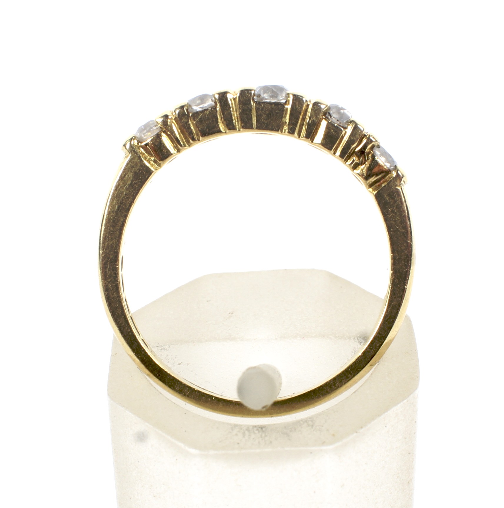 A modern 18ct gold and diamond five stone ring. The graduated old-cut stones approx. 0. - Image 4 of 10