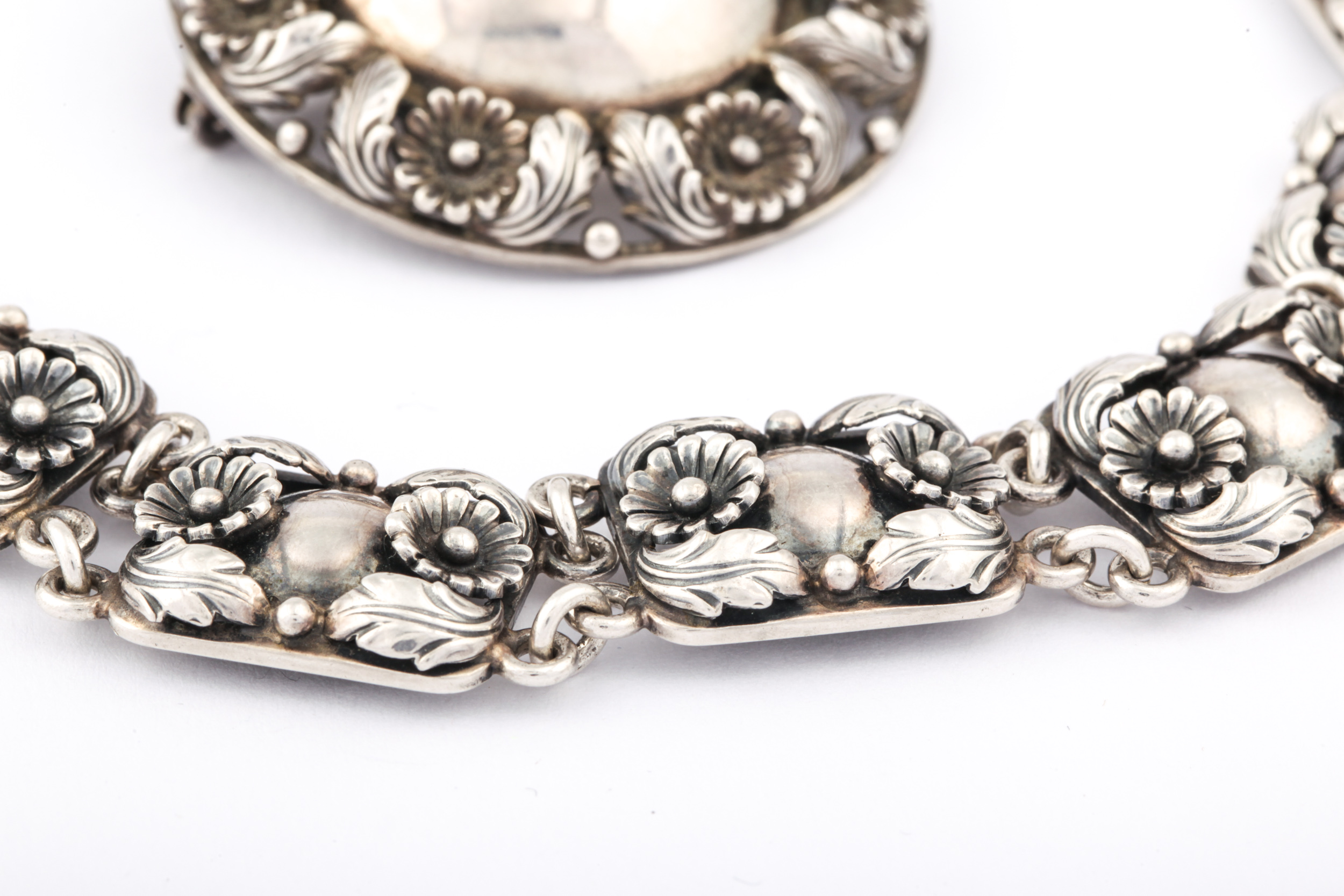 A Danish sterling floral panel bracelet and a round brooch by N E From. - Image 2 of 5
