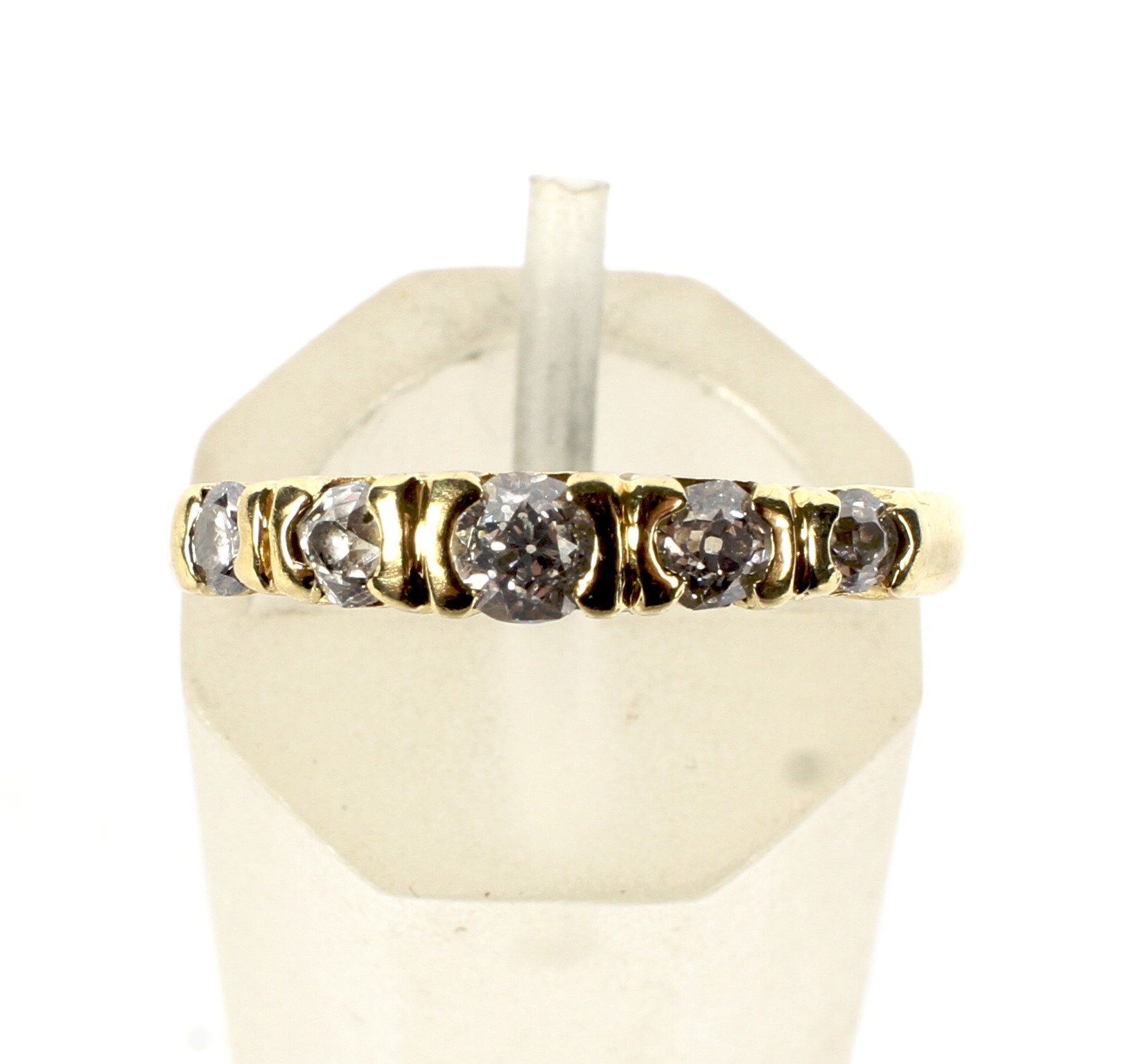 A modern 18ct gold and diamond five stone ring. The graduated old-cut stones approx. 0. - Image 3 of 10