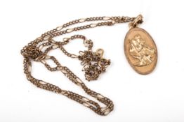 A Vintage 9ct gold oval St Christopher pendant and chain.