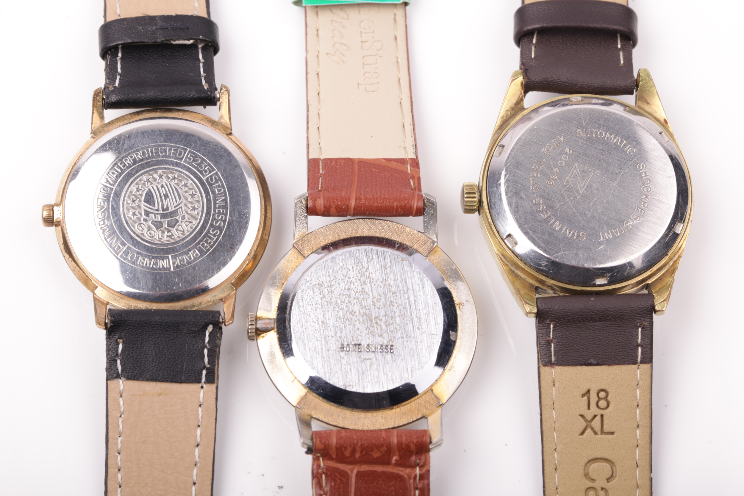 Three vintage gentleman's gold-plated and stainless steel round wristwatches. - Image 2 of 2