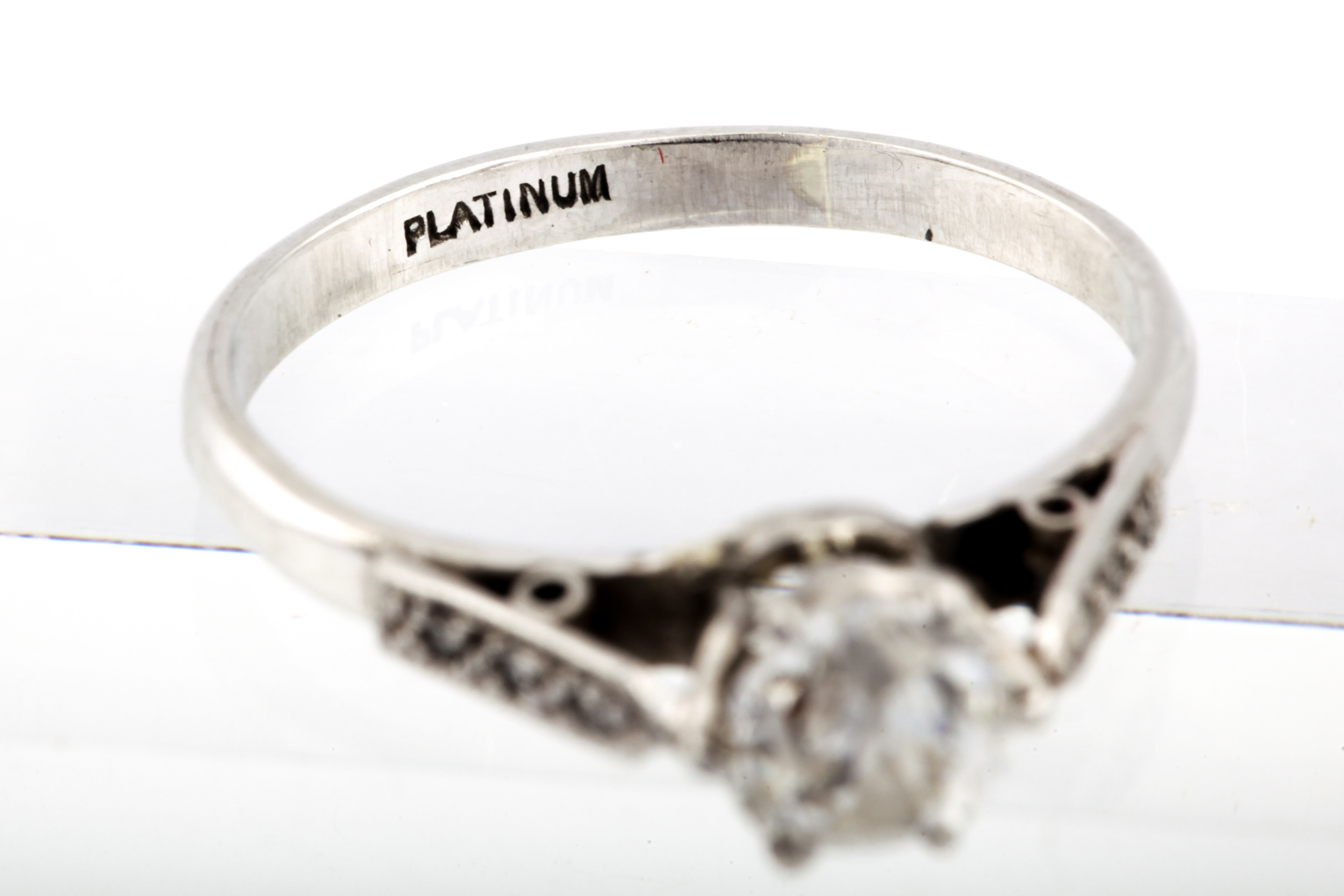 A mid-20th century platinum and diamond solitaire ring. The old-cut stone approx. - Image 4 of 5