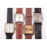 Four vintage gentleman's square or rectangular wristwatches.