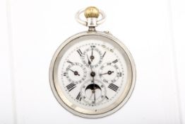 An early 20th century silver cased, open face keyless pocket watch.