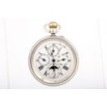An early 20th century silver cased, open face keyless pocket watch.