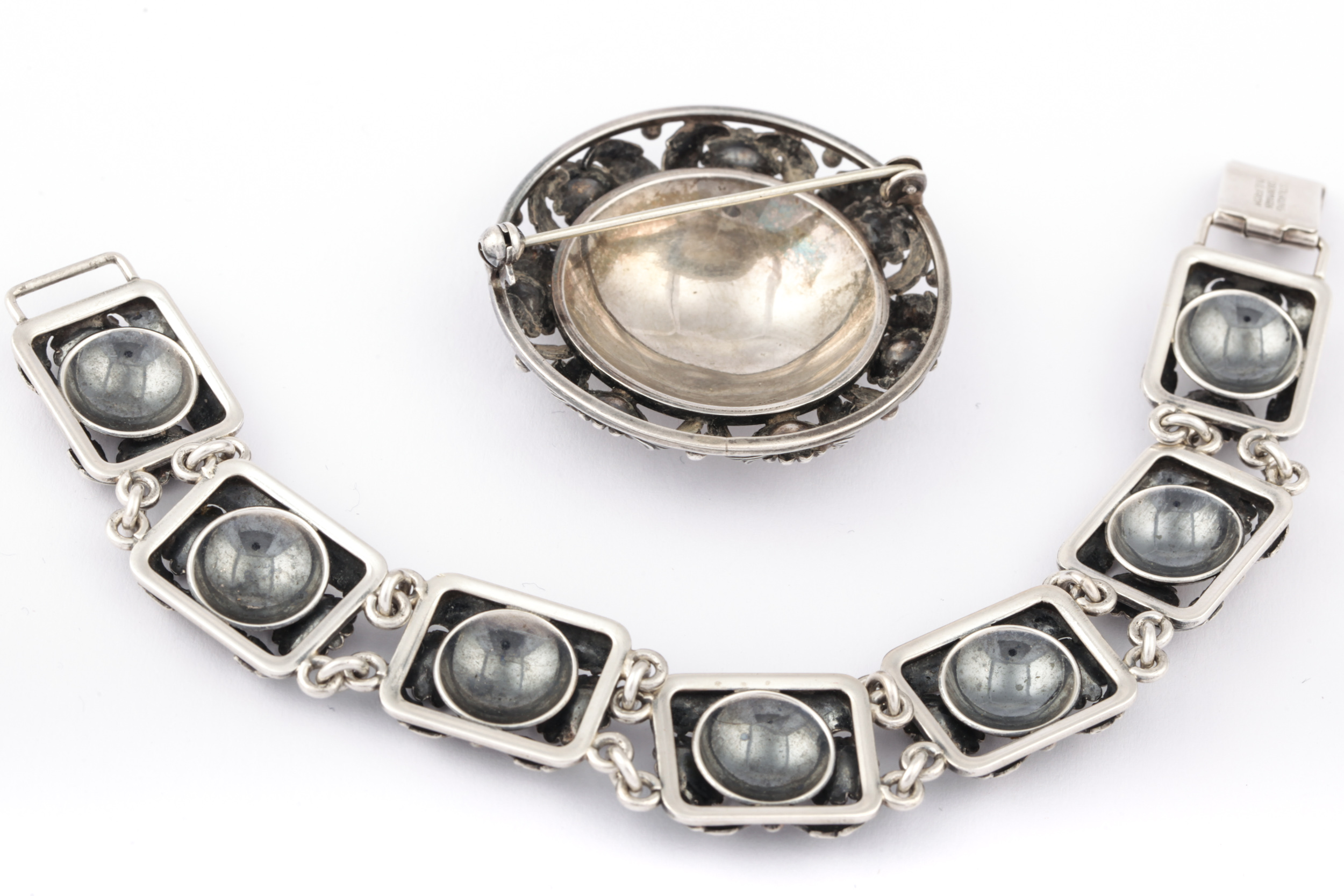 A Danish sterling floral panel bracelet and a round brooch by N E From. - Image 4 of 5