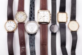Seven various 'designer' wrist quartz watches including a gold-plated Fossil 'Speedway'.