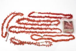 Six late 19th/early 20th century branch-coral necklaces,