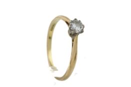 A mid-20th century gold and diamond solitaire ring. The round brilliant approx. 0.