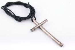 A vintage silver lightly-textured bark-effect Latin cross pendant by Wright & Teague.