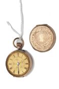 An early 20th century lady's Swiss gold-cased open-face keyless cylinder fob watch.