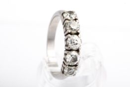 A mid-20th century diamond five stone ring. The transition-cut stones approx. 1.