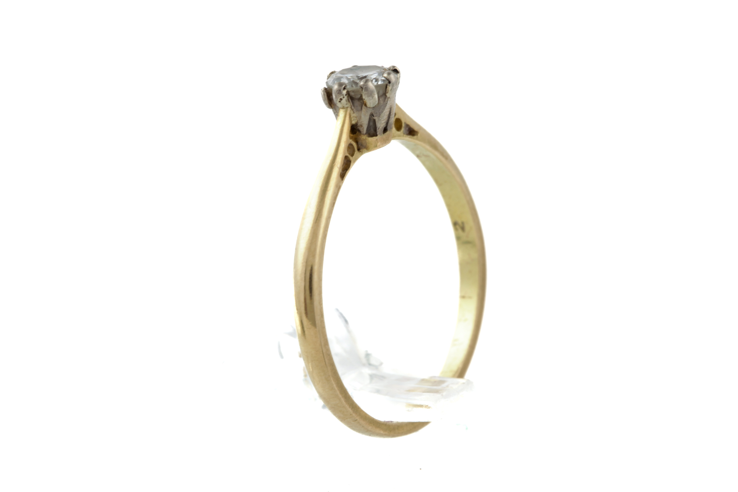 A mid-20th century gold and diamond solitaire ring. The round brilliant approx. 0. - Image 3 of 6