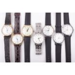 Six vintage gentleman's wrist watches and a bracelet watch.