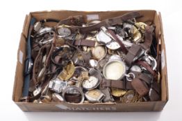 A large collection of miscellaneous wrist and pocket watches, movements and straps, etc.