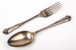 A silver christening fork and spoon.