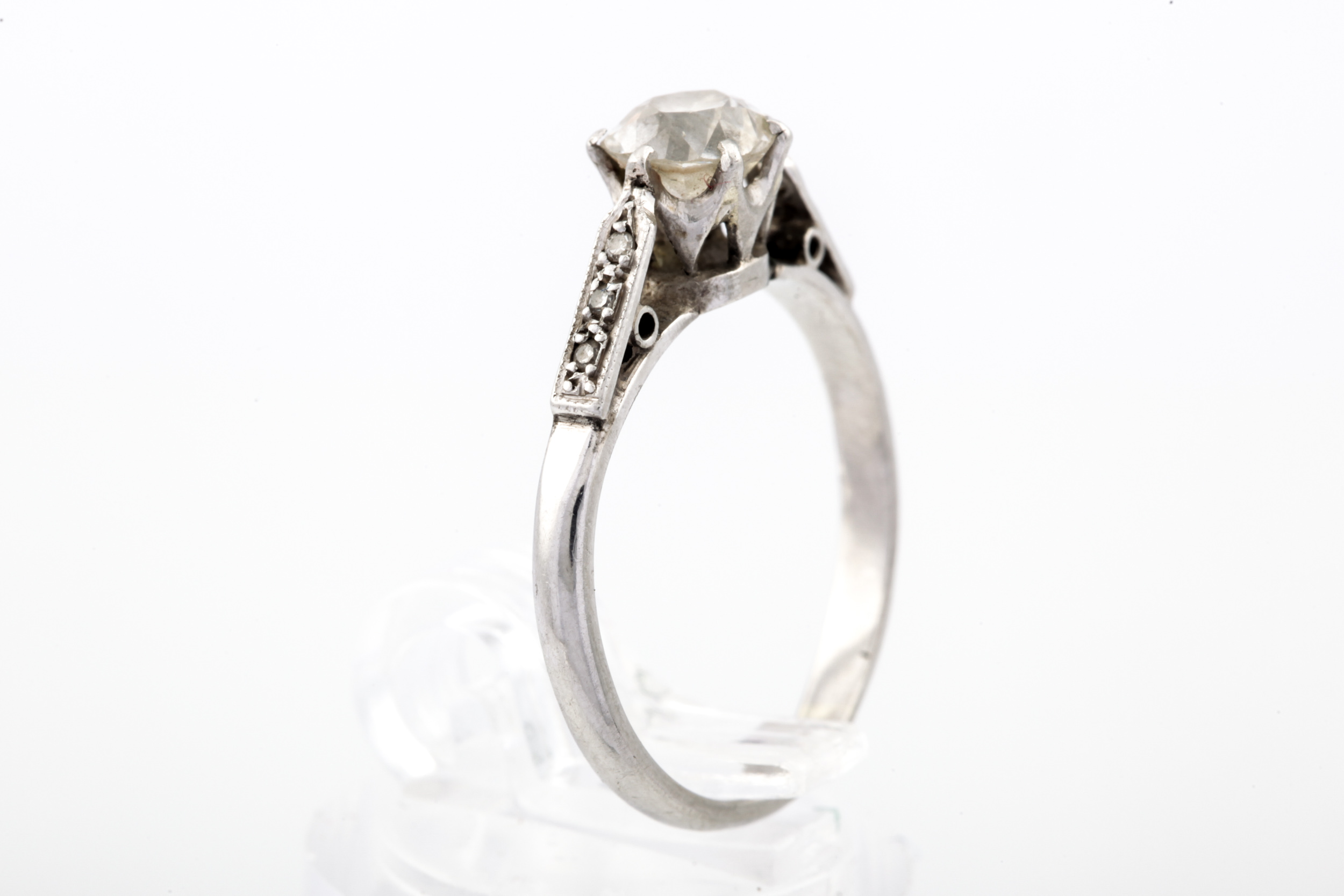 A mid-20th century platinum and diamond solitaire ring. The old-cut stone approx. - Image 3 of 5