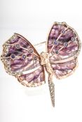 An Italian sapphire, diamond and veined amethyst-quartz brooch in the form of a fairy.