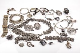 A collection of mostly Indian, ethnic and foreign white metal jewellery.